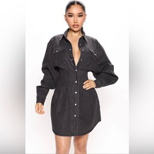 ✨ NWT FASHION NOVA Street Mood Denim Mini Dress in Size L - Black